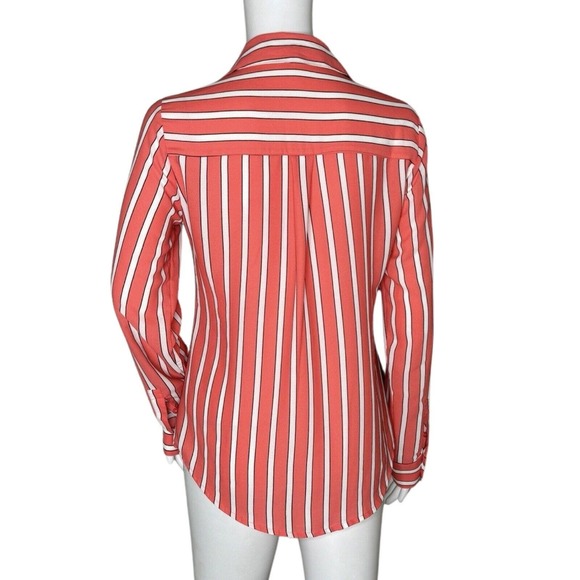 Express Shirt Womens XS Orange White Stripe Portofino Office Casual Versatile - Picture 4 of 8